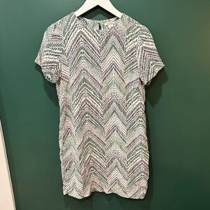 H&M White and Green Chevron Mini Dress